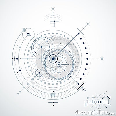 Mechanical engineering technology vector abstract background, cybernetic abstraction with innovative industrial schemes. Vector Illustration