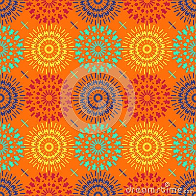 Mechanical flower symmetry seamless pattern Vector Illustration