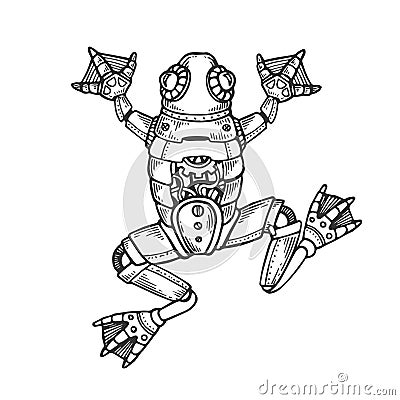 Mechanical frog animal engraving vector Vector Illustration