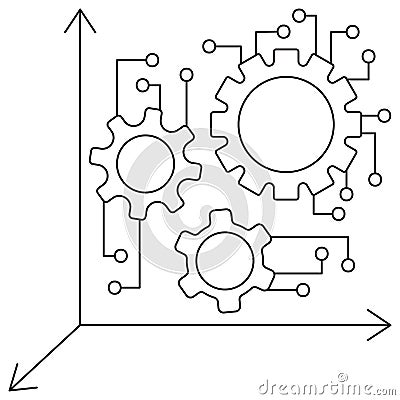 Mechanical gears with network nodes on coordinate axes system Vector Illustration