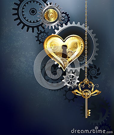 Mechanical heart with key Vector Illustration