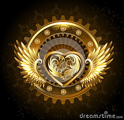Mechanical heart with wings Vector Illustration
