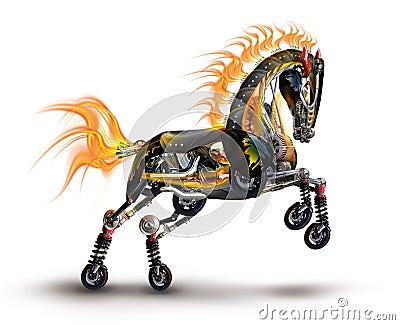 Mechanical horse cyberpunk robot from auto parts Stock Photo