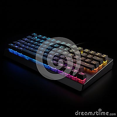 Mechanical keyboard with RGB backlighting, displaying a gradient spectrum of colors Stock Photo