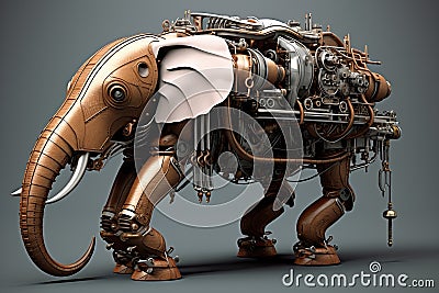 Elephant Mechanical Menagerie Series: Delightful Steampunk Animals Infused with Retro-Futuristic Marvel AI Generated Illustration Stock Photo