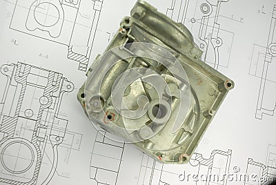 Mechanical part on engineering drawing Stock Photo