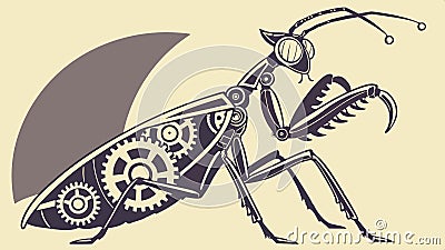 Mechanical praying mantis vector, steampunk insect, and gear-based mantis art vector design Generative AI Vector Illustration