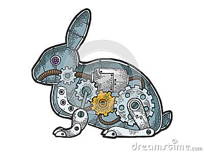 Mechanical rabbit animal color sketch engraving Vector Illustration