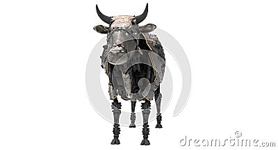 Mechanical robot cow in stiunk style on an isolated white background. 3d illustration Cartoon Illustration