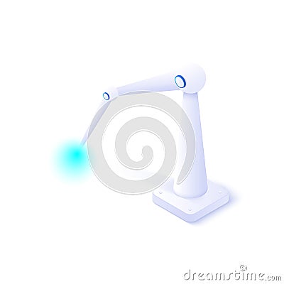 Mechanical robotic arm icon illustration in isometric vector design. Futuristic articulated robot isolated on white background Vector Illustration