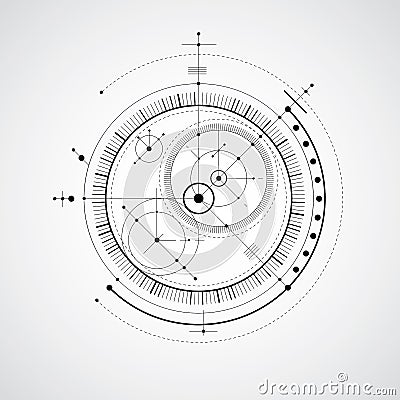 Mechanical scheme, black and white vector engineering drawing wi Vector Illustration