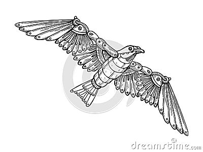 Mechanical seagull bird animal engraving vector Vector Illustration