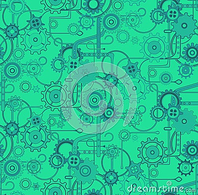 Mechanical seemless vector background pattern. Green color Vector Illustration