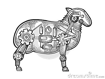 Mechanical sheep ewe animal sketch engraving Vector Illustration