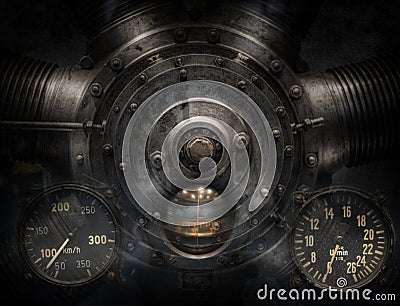 Mechanical and Steampunk grunge background collage. Stock Photo