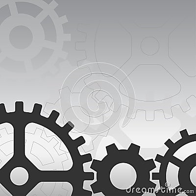 Mechanical system of cogwheels with gears silhouettes in the background Vector Illustration