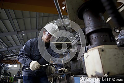 Mechanical technician measuring detail Stock Photo