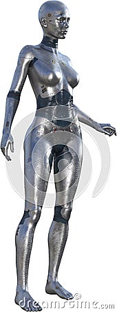 Mechanical Technology Woman Robot, Isolated Stock Photo
