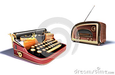 Mechanical typewriter and radio Stock Photo