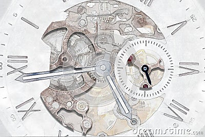 Mechanical Watch Concept With Visible Mechanism Stock Photo