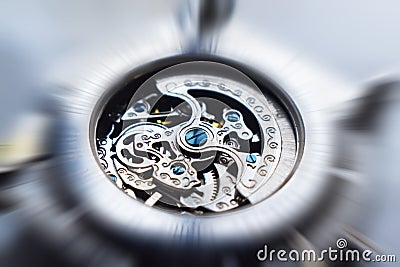 Mechanical Watch Piece Close Up With Zoom Burst Effect High Quality Stock Photo