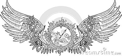 Mechanical wings made in steampunk style with clockwork. Vector Illustration