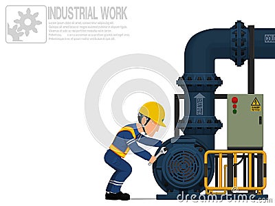 An mechanical worker is repairing pump on white background Vector Illustration