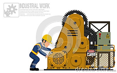 A mechanical worker is repairing the rolling machine Vector Illustration