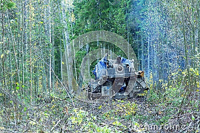 Mechanically driven drill in forest Stock Photo