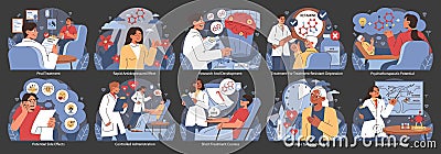 Mechanism of Action in Ketamine Therapy. Flat vector illustration. Vector Illustration