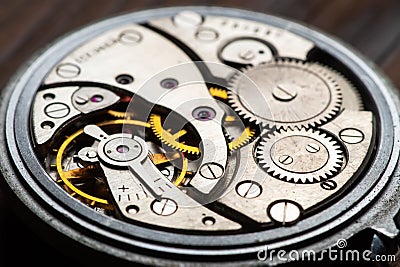 The mechanism of analog hours. A photo close up Stock Photo
