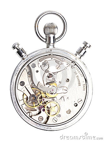 Mechanism, clockwork of a stopwatch close-up. Time, work concept Stock Photo