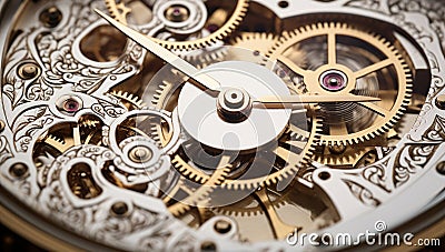 Mechanism, clockwork of a watch with jewels, close-up. Vintage luxury background. Time, work concept Stock Photo