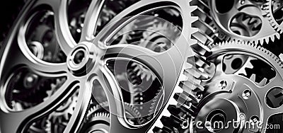 Mechanism, gears and cogs at work. Industrial machinery Cartoon Illustration