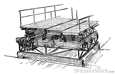 Mechanism of the mobile platform, vintage engraving Vector Illustration