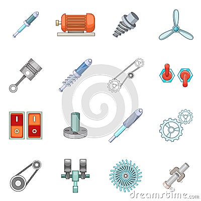 Mechanism parts icons set, cartoon style Vector Illustration