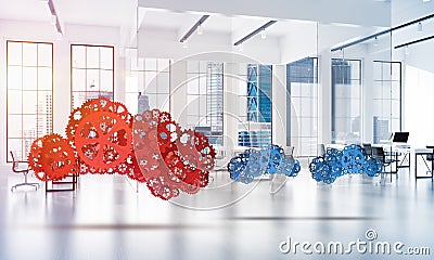 Mechanisms as symbol of wireless connection and interaction presented on white office background Stock Photo