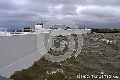 Mechanisms of a complex of protective structures during a flood. Flood protection. Kronstadt, Russia. Stock Photo