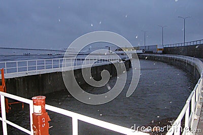 Mechanisms of a complex of protective structures during a flood. Flood protection. Kronstadt, Russia. Stock Photo