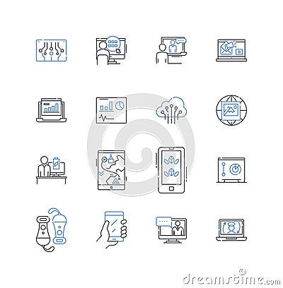 Mechanisms line icons collection. Gears, Levers, Cranks, Pulleys, Cams, Springs, Bearings vector and linear illustration Vector Illustration