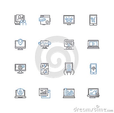 Mechanisms line icons collection. Gears, Levers, Pulleys, Springs, Cams, Bearings, Cranks vector and linear illustration Vector Illustration
