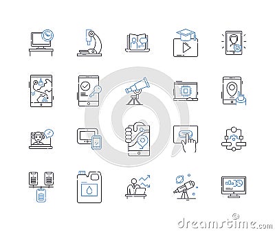 Mechanization and automation line icons collection. Robotics, Sensors, Assembly, Innovation, Repetition, Efficiency Vector Illustration
