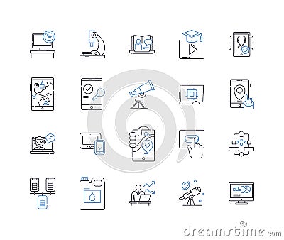 Mechanization and automation line icons collection. Robotics, Sensors, Assembly, Innovation, Repetition, Efficiency Vector Illustration