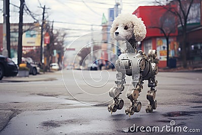 A mechanized canine robot. State-of-the-art tech. The notion of machine intelligence. Generative AI Stock Photo