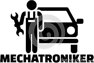 Mechatronics engineer icon with german job title Vector Illustration