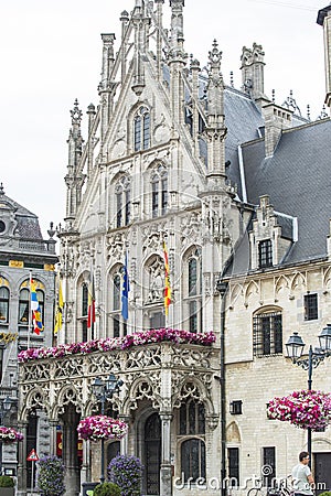 Facade of city hall, called Palace of the Grand Council in Mechelen Editorial Stock Photo