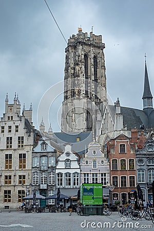 MECHELEN, Malin, Antwerp, BELGIUM, March 2, 2022, Gothic architecture, Bell Tower of the Saint Rumbold's Cathedral Editorial Stock Photo