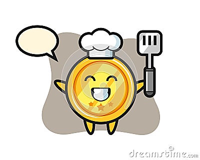 Medal character illustration as a chef is cooking Vector Illustration