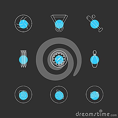 medal , compass , skype , wifi , behance , sports , games , fitness , athletics , eps icons set vector Vector Illustration