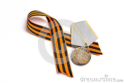 Medal of Great patriotic war with St George`s ribbon on white ba Stock Photo